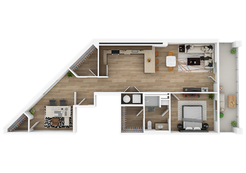 Floor plan for 1 bed, 1 bath, 1287 sqft